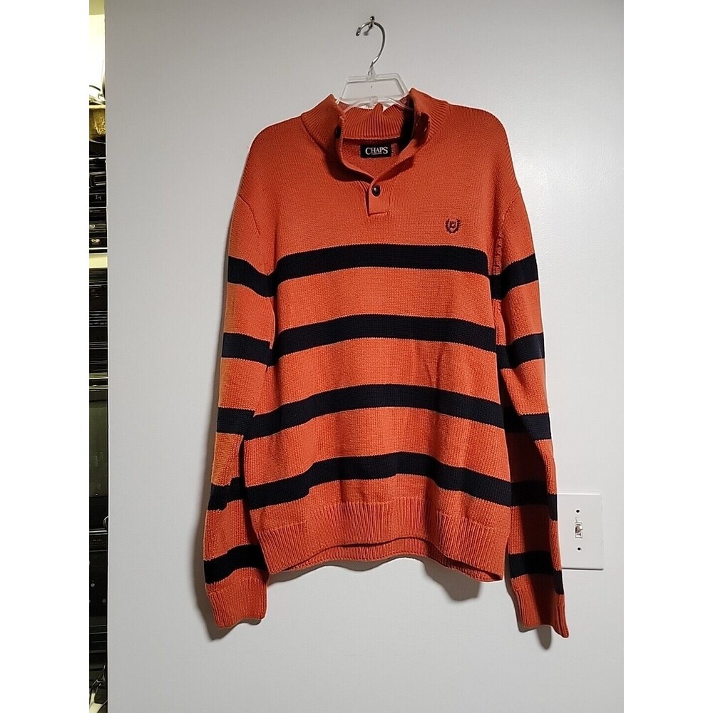 CHAPS Orange Blue MEN MOCK NECK SWEATER AUTUMN TWIST SIZE XL 100% Cotton